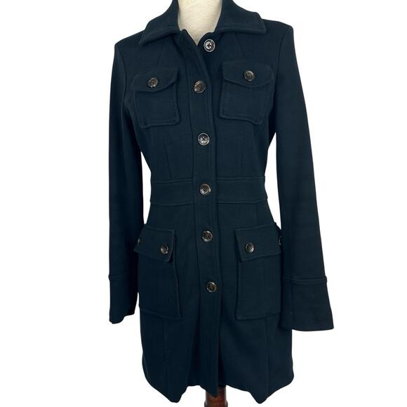 Banana Republic Jacket Womens XS Navy Cotton Button Front Pea Coat Longline 00s - Picture 1 of 15